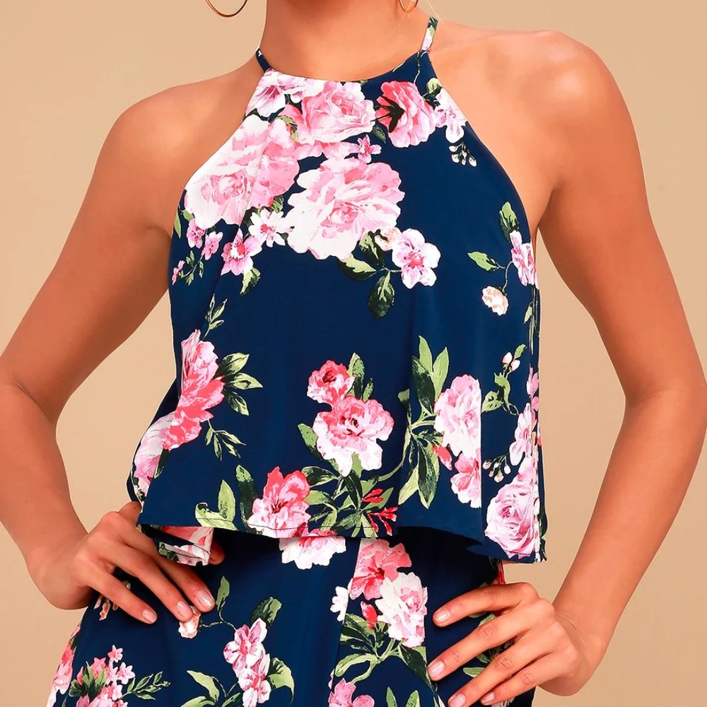 Lulu's In the Garden Navy Blue Floral Print Romper